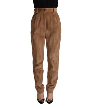 Pantalones de pana de talle alto y corte tapered Dolce & Gabbana 100% auténticos  
Modelo: Pantalones tapered  
Ajuste: Regular  
Color: Marrón  
Cierre con cremallera y botón  
Detalles con logo  
Hecho en Italia  
Material: 100% Algodón