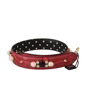 100% Authentic Dolce & Gabbana shoulder bag strap
  Made of 100% Python Leather
  Pretty red hue
  Gold-tone lobster clasps
  Designed for women
  Iconic Dolce & Gabbana logo
  Made in Italy
  Measurements: 70cm x 3cm
Material: 100% Python Leather