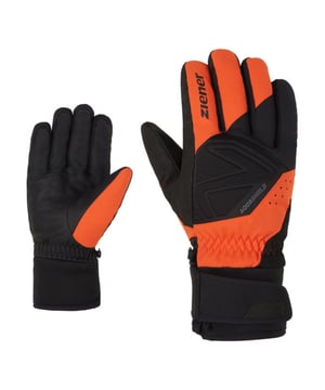 De sportieve, modieuze ZIENER heren skihandschoenen GATIS AS zijn uitgerust met een waterdicht en winddicht membraan dat zorgt voor een warm en droog klimaat in de handschoen. Dankzij de speciale isolatie en de warme voering op de backhand zijn de skihandschoenen ook bij slecht weer bijzonder warm. De gripvaste handpalmen zorgen voor een perfecte krachtoverbrenging op de skistok. Het elastische buitenmateriaal zorgt voor optimale bewegingsvrijheid. De nauwsluitende manchet met klittenbandsluiting zorgt voor een goede aansluiting op de pols. Het product is milieuvriendelijk geproduceerd en bevat geen schadelijke chemicaliën. Deze handschoenen zijn de perfecte keuze voor skiërs die waarde hechten aan comfort en functionaliteit.