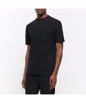 Regular fit, Textured fabric, Chest pocket, Crew neckline, Short sleeves, Cotton for this product has been more responsibly sourced