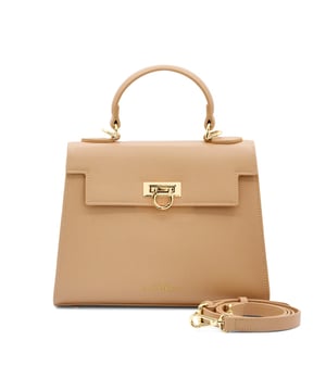 Handtasche CANNES - Mittleres Fach mit Seitenfach - Innenfach mit Reißverschluss - Wildlederfutter - Goldene Schnallenschließe - Verstellbarer und abnehmbarer Schulterriemen verfügbar - Logoté ATELIERS SAINT GERMAIN - Genarbtes Leder-Finish