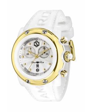 Glam Rock GR62108 - Damenuhr Quarz aus Polycarbonat• Material: Polycarbonat• Glas: Saphir• Armband: Silikon• Farbe: Weiß Gold• Wasserbeständigkeit: 100 m (10 ATM)• Gehäusegröße: 46 mm