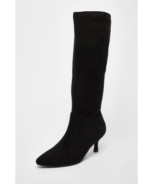 - Faux suede - Low heel - Pointed toe - Knee high - Inner zip closure - Heel height: 6cm/2.4inches approx