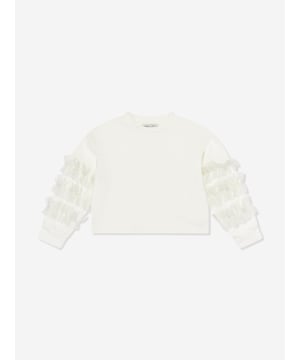 Mama Luma incorporate beautiful eco-friendly materials into their sophisticated handmade constructions. This girls ecru sweatshirt is reflective of the Californian label's precision of beauty. Made in the finest high quality with silver ruffled organza trimmings.‚ Long Sleeves ‚ Round Neck ‚ Cuffs ‚ 50% Viscose, 45% Polyester, 5% Elastane