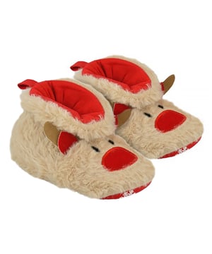 A baby's first Christmas is a special time. They're always so excited to see Santa and get their first present. Our baby's novelty Christmas slippers are perfect for those cold winter days, and a great gift for any little person in your life. These adorable Christmas Slippers are the perfect gift for your baby this holiday season. They're made from soft plush material, so they're comfortable for your little one to wear all day long! The slippers have 2 different styles depending on whether you prefer an elf or a reindeer. The elf slippers have a star grip, while the reindeer slippers have snowflake grips that will stop them from slipping on hard surfaces as they explore their world. These will be a perfect fit for your little one's feet and will be so much fun to wear. They're a great gift idea for Christmas for your little ones or even for a family or friends baby's first Xmas! They Come in Elf and Reindeer novelty staples and come in 3 baby sizes available: 0-6 months, 6-12 months, and 12-24 months. They're also machine washable, so you can throw them in the laundry after they've gotten dirty.
