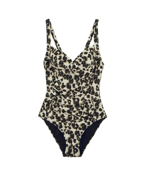 85% Gerecycleerd Polyester, 15% Elastaan. Stof: Zachte aanraking, Stretch. Ontwerp: All-over print, luipaardprint. Bevestiging: Pull-On. Hals: Liefje. Non-Wired Gewatteerde Cups, Buikbandcontrole, Gedraaide Knoop Voorkant. Stoftechnologie: UV-bescherming. Mouwtype: Mouwloos. Zonneschatting: UPF 50+.