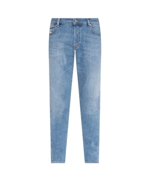 Pantalones vaqueros azules de Diesel, cintura estandar, pernera conica, bragueta de botones, 99% algodon, 1% elastano Denim elastico, denim azul, insignia de la marca Diesel