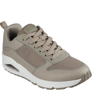 Blijf cool met een trendy klassieker in Skechers Street Uno - Sol. Deze modieuze stijl heeft een ademend, verkoelend bovenwerk van mono mesh en synthetisch materiaal in een vetersluiting, een Skechers Air-Cooled Memory Foam binnenzool en een zichtbare Skech-Air tussenzool.