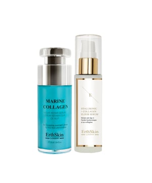 Hydrozuur- en collageenserum - 60 ml Dit serum is een krachtige combinatie van hydrozuur en collageen, ontworpen om uw huid te hydrateren en te verstevigen. Het hydroïnezuur helpt de huid intens te hydrateren, terwijl het collageen de huid elastisch en strakker maakt. Samen verminderen ze de verschijning van rimpels en fijne lijntjes en geven ze de huid een gezonde glans. De geïntegreerde Microbiome Technologie zorgt voor een gebalanceerd huidmicrobioom, wat resulteert in een gezonde en stralende huid.
 
 Marine Collagen Night Repair Serum 30ml Dit nachtreparatieserum is verrijkt met marien collageen, een hoogwaardige bron van bioactieve peptiden die de huid tijdens de slaap herstelt en vernieuwt. Het serum is voor 95% gehydrolyseerd, wat betekent dat het gemakkelijk door de huid wordt opgenomen, waardoor de huidtextuur, stevigheid en elasticiteit worden verbeterd. Het is geurvrij en geschikt voor alle huidtypes, waardoor het perfect is voor iedereen die zijn huid wil verbeteren en verzachten.
 
 Samen bieden deze twee serums een uitgebreid huidverzorgingsprogramma dat niet alleen de huid hydrateert en verzacht, maar ook de natuurlijke processen van huidherstel en collageenproductie stimuleert, wat leidt tot een meer jonge en stralende huid.