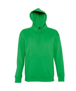 Brushed fleece backing. Drop shoulder style. Lined hood with flat self colour drawcord. Front kangaroo pouch pocket. Elastane rib cuffs and hem. Fabric weight: 320 gsm. Material: 50% cotton/50% polyester. Chest (to fit): XS(35/36), S(36/38), M(38/40), L(41/42), XL(43/44), XXL(45/47).