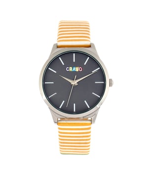 Polished Alloy Case; Quartz Movement; Non-Glare Scratch-Resistant Mineral Crystal; Logo-Engraved Stainless Steel Caseback; Leatherette Strap; Logo-Engraved Stainless Steel Clasp; 38mm Case Diameter; 3ATM Water Resistance;