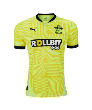 PRODUCT STORY: Stand out with the Southampton FC Away Kit, featuring a striking dazzle graphic on the front of the shirt and sleeves in fizzy yellow and yellow sizzle. The navy collar, cuffs, and shorts create a recognizable and classic color combination for the Saints. FEATURES & BENEFITS: dryCELL Technology: Engineered to wick moisture away from your body, ensuring you stay dry and comfortable.; Eco-Friendly Fabric: Crafted with at least 95% recycled materials (excluding decorations), supporting a sustainable future.