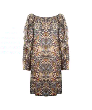 Inoa Golden Eagle Braunes langärmeliges Flamenco-Kleid aus Seide. Zeigen Sie Ihren Stil mit dem braunen Flamenco-Kleid von Inoa. Sein schmeichelhafter Print macht es zu einem zeitlosen Stück für Ihre Garderobe. Gefertigt aus luxuriösem Stoff, werden Sie mit jedem Tragen ein Statement setzen. Setzen Sie ein stilvolles Zeichen! 100% Seide, braunes Tiermuster. Langärmelig, Flamenco-Kleid. Dieser Artikel ist geeignet für die Größen UK 8- UK 14. Produkt-Stil: Steinadler 120214