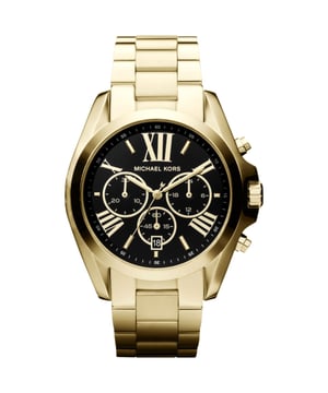 This Michael Kors Bradshaw Chronograph Watch for Women is the perfect timepiece to wear or to gift. It's Gold 44 mm Round case combined with the comfortable Gold Stainless steel watch band will ensure you enjoy this stunning timepiece without any compromise. Operated by a high quality Quartz movement and water resistant to 10 bars, your watch will keep ticking.