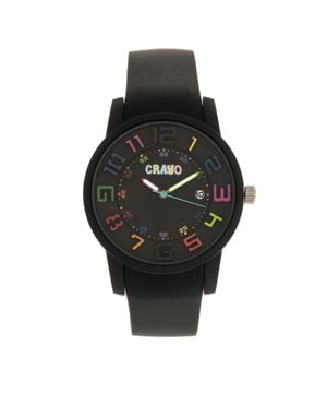 Rubber-Coated Metal Case; Quality Japanese Quartz Movement; Non-Glare Scratch-Resistant Mineral Crystal; 3D Raised Numbers; Logo-Engraved Stainless Steel Caseback; Contour Silicone Strap; Logo-Engraved Stainless Steel Clasp; Luminous Hands; Date Display; 41mm Diameter; 3 ATM Water Resistance;