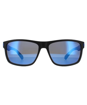Polaroid Rechteck Herren Matt Schwarz Blau Blaue Spiegel Sonnenbrille PLD 2121/S ist eine leichte Rechteckform, die mit Polaroids hervorragenden polarisierten Gläsern versehen ist und ein blendfreies Tragegefühl gewährleistet. Die Markenkennung von Polaroid befindet sich an den Bügeln für die Markenauthentizität.