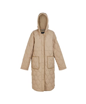 100% Polyester. Filling: Down-Touch, Warmloft. Fabric: Micro Poplin. Lining: Taffeta. Design: Plain, Quilted, Sleeve Patches. Fabric Technology: DWR Finish, Lightweight, Water Repellent. Neckline: Hooded. Sleeve-Type: Long-Sleeved. Hood Features: Drawcord, Grown On Hood. Length: Longline. Pockets: 2 Front Pockets. Fastening: Snap Closure, Stormflap. Sustainability: Made from Recycled Materials. 8 UK: 32 in. 10 UK: 34 in. 12 UK: 36 in. 14 UK: 38 in. 20 UK: 45 in. 22 UK: 48 in. 24 UK: 50 in. 26 UK: 52 in. 18 UK: 43 in. 16 UK: 40 in.