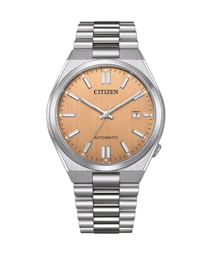 This Citizen Tsuyosa Analogue Watch for Men is the perfect timepiece to wear or to gift. It's Silver 40 mm Round case combined with the comfortable Silver Stainless steel watch band will ensure you enjoy this stunning timepiece without any compromise. Operated by a high quality Automatic movement and water resistant to 5 bars, your watch will keep ticking. This watch has an automatic watch movement ( recharged by any movement with your wrist; never needs a battery) This Analogue watch has a calendar function: Date , Luminous Hands and Luminous Numbers High quality 21 cm length and 21 mm width Silver Stainless steel strap with a Fold over with push button clasp Case diameter: 40 mm,case thickness: 12 mm, case colour: Silver and dial colour: Rose gold