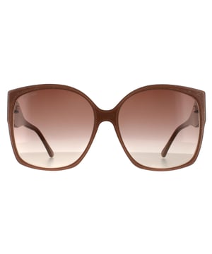 Jimmy Choo Square Womens Nude Glitter Brown Gradient 90041091 Jimmy Choo are a square style crafted from lightweight acetate. Rubber nose pads and gradient lenses provide all day comfort. A Jimmy Choo glitter logo is engraved into the temples for brand authenticity.