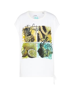 De zomer kan komen! Het mouwloze T-shirt van SOCCX heeft een losse pasvorm en kan worden gedrapeerd met het striklint aan de zoom. Een grote fotoprint met glittereffecten siert de voorkant.