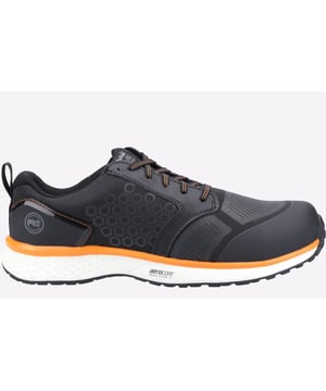 Reaxion safety-toe men's work shoes feature anti-fatigue and Aerocore technologies for the ultimate in all-day comfort and support.
- Breathable and moisturewicking lining with anti-microbial treatment for odour control
- Non-marking TPU compound and versatile lug design grips surfaces from slick floors to uneven terrain
- TPU-wrapped midsole delivers maximum energy return while resisting rips, abrasions and scuffs
- Anti-Fatigue Technology polyurethane footbed for shock absorption and energy return
- Non-Metallic puncture resistant puncture plate
- Composite Safety Toe Powered by Carbon Shield technology
- The ReBOTL material in this shoe contains at least 50% recycled PET