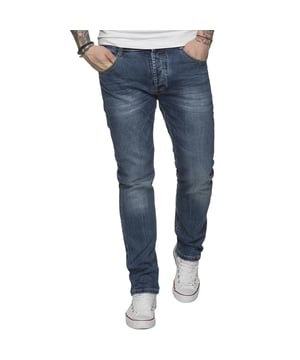  ETO Mens Tapered fit Stretch Jeans for Casual and Work Wear, Button Fly Fastening, Contrast Stitching, Branded Buttons and Rivets, Front Pockets Are Secured with Rivets, 5-Pocket Design, 98% Cotton, 2% Spandex, Machine washable (See Tags) .