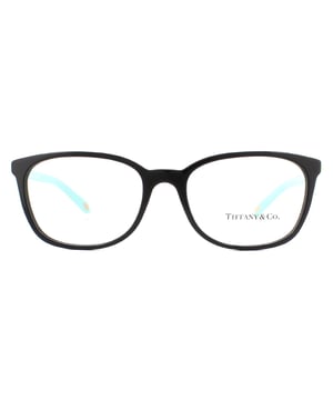 Las monturas de gafas Tiffany TF2109HB 8001 en negro para mujeres son un impresionante diseño cuadrado, elaboradas en acetato ligero con patillas delgadas adornadas con detalles de cristal brillante y el logo de Tiffany & Co.