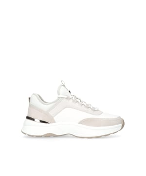 This Carvela Swift Runner trainer features a bone and taupe upper with a snake embossed panel and a metallic eye stay. The front laces up with branded tab at the tongue.