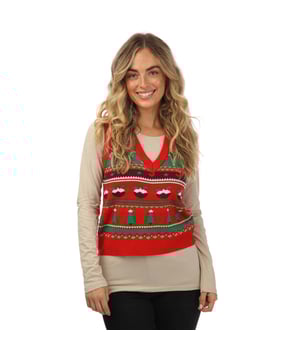 Brave Soul kersttrui met gewei voor dames, rood
