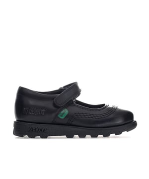 Children Girls Kickers Fragma Pop Shoe in Black<BR><BR>-Hook and loop fastening<BR>-Open tongue<BR>-Padded collar<BR>-Cushioned sole<BR>-Branded tab to side<BR>-Branding to heel and tab<BR>-Leather Upper  Textile Lining  Synthetic Sole<BR>-Ref: 114850