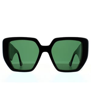 Gafas de sol Gucci cuadradas para mujer en negro y verde con espirales. Gucci presenta un marco de acetato súper grueso con patillas anchas y un logotipo GG metálico entrelazado extra grande.