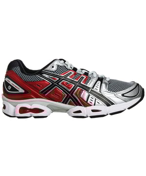 Introducing the Asics Gel-Nimbus 9 Men's Silver Trainers – a pinnacle of comfort, style, and performance for the discerning athlete. These trainers are engineered to provide an unparalleled running experience, and their sleek silver design adds a touch of sophistication to your workout wardrobe. Here's a comprehensive description of these trainers, along with their key features:

 Elegant Design:   
The Asics Gel-Nimbus 9 Men's Silver Trainers boast a sophisticated and contemporary design that effortlessly elevates your athletic aesthetics. The striking silver colorway exudes a sense of timeless style, making them suitable for both your training sessions and casual outings.

 Gel Cushioning Technology: 
These trainers feature Asics' renowned Gel cushioning technology, strategically placed in the heel and forefoot areas. This innovative technology absorbs shock and impact forces, providing unmatched comfort during your runs. It helps reduce the risk of fatigue and minimizes the strain on your joints, allowing you to go the extra mile with ease.

 FluidRide Midsole: 
The FluidRide midsole is another standout feature, offering a perfect balance of cushioning and bounce-back properties. It enhances the shoe's durability while providing a responsive and cushioned ride for an effortless running experience.

 Adaptive Fit: 
The Gel-Nimbus 9 incorporates an adaptive fit system that molds to the shape of your foot, providing a glove-like fit. This ensures that your feet stay secure and comfortable, reducing the chances of blisters or discomfort during long runs.

 Breathable Mesh Upper: 
The trainers feature a breathable mesh upper that keeps your feet cool and dry throughout your workouts. Say goodbye to sweaty, uncomfortable feet and enjoy a fresh feel during every stride.