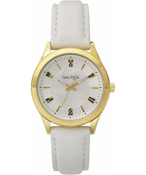 Nautica NAPVNC001 - Reloj para mujer cuarzo acero inoxidable• material: acero inoxidable• cristal: minèral• pulsera: cuero• correa: dorado• resistencia al agua: 50 m (5 ATM)• tamaño de la caja: 36 mm