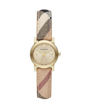 Specification Details Brand Burberry Model BU9219 Barcode Number 822138037327 Gender Ladies Case Diameter 26mm Case Material Stainless Steel Case Colour N/A Dial Colour Champagne Check Stamped Band Material Leather Band Colour N/A Movement Quartz (Battery) Chronograph No Water Resistance 50 Meters
