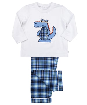 Snap Snap Snap! Very Cute Blue Crocodile Boys Winter Pyjamas
Little known fact: the secret to a good nights sleep is a great pair of pyjamas.  Classic fitting for extra comfort at bedtime!  Your little one will want to wear these awesome pyjama sets all day long.  The T-shirt could also be teamed up with jeans or joggers as day wear.  We've used the check fabric in the crocodile embroidery - seriously cute! A great gift too!
100% cotton
Machine Washable
Super soft luxury brushed cotton fabric
Crocodile Embroidery
Classic Fit