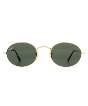 Ray-Ban Sunglasses Oval 3547N 001 Gold Green G-15 the classic round has been given an update with cool flat lenses and a more oval shape that John Lennon would have been proud of. Acetate temple tips and the usual Ray-Ban details complete the look..