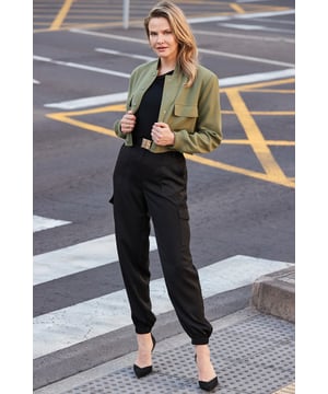 REASONS TO BUY:

Introduce them to your nice tops
Spun from lustrous soft satin fabric
Trending utility patch pockets and gold buckle belt
Cuffed hems for a silhouette that's so now
Going out? Style with a cami, strappy heels and a shoulder bag
Dress them down with a sweatshirt and trainers

Inside leg to fit: Short 29" | Regular 31" | Long 33"