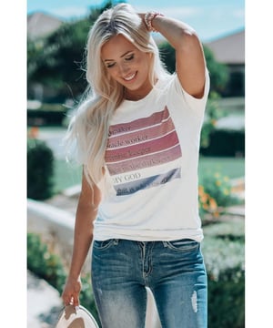 Stylish and versatile Letters Graphic Print Crewneck Short Sleeve T-Shirt
  Classic crewneck design for a comfortable fit
  Short sleeves ideal for warmer weather
  Trendy graphic print on the front
  Made with Quality materials
  Durable and long-lasting
  Perfect for casual and fashionable outfits
  Suitable for women