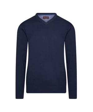 Cappuccino Italia pullover voor heren. De pullover is gemaakt van 50% katoen en 50% acryl en heeft een normale pasvorm.  Merk: Cappuccino ItaliaModelnaam: PulloverCategorie: heren pulloverMaterialen: katoen, acrylKleur: navy blauw