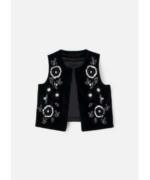 Our stunning velvet waistcoat in classic   is adorned with intricate embroidery and beads. adding a touch of glamour to any outfit. Looks particularly fabulous with our velvet beaded short and crisp white shirt.