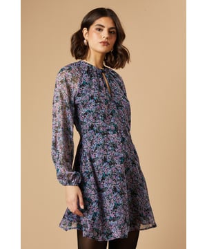 Ditsy Chiffon Keyhole Mini Dress