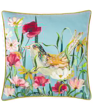Add a touch of nature's charm to your space with the Marais Bird Meadow Piped Cushion. Featuring a hand-painted design of a delicate hummingbird nestled among summer's meadow flowers, this cushion brings the beauty of the outdoors inside. Printed onto luxuriously soft chenille with a plush velvet reverse, it invites comfort as much as it does sophistication. A contrasting piped trim completes its thoughtful details, adding subtle structure amidst its painterly patterns. Perfect for those who adore nature-inspired prints and patterns, this cushion pairs effortlessly with modern country interiors for a harmonious yet striking statement.