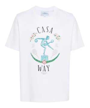 Regular-fit katoenen t-shirt met korte mouwen. Ronde hals. Grafische logotekst, beeld, bloemen en tennisprints op de voorkant.