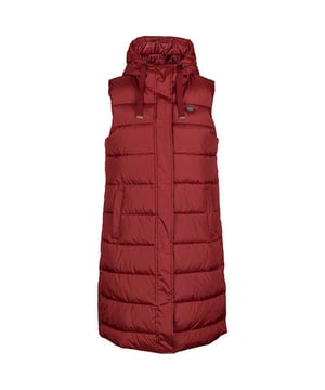 Material: 100% Polyester. Stoff: Pongee. Innenfutter: Taft. Design: Logo, Gesteppt. Stoff-Technologie: Strapazierfähig, Isolierend. Ausschnitt: Kapuze. Ärmel-Typ: Ärmellos. Abgenähte Baffles, Sturmklappe. Kapuzen-Merkmale: Kordelzug, Angewachsene Kapuze. Länge: Lang. Taschen: 2 Seitentaschen. Verschluss: Verdeckter, durchgehender Reißverschluss, Knopf.