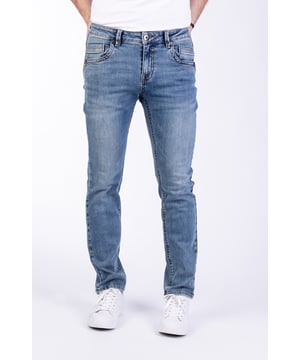 Slim-Fit-Jeans. Six-Pocket-Stil. In verwaschener Optik. Reißverschluss und Knopf vorne.