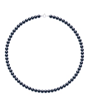 Halskette aus echten Süßwasser-Zuchtperlen rund 5–6 mm – FARBE SCHWARZ TAHITI – mit Federringverschluss Ergonomisches Weißgold 750 – Länge 42 cm – Lieferung mit Echtheitszertifikat und internationaler Garantie – HERGESTELLT IN FRANKREICH
