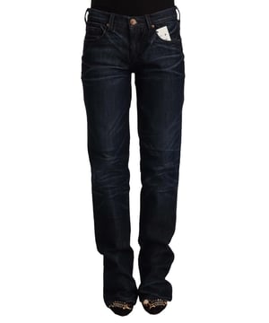 Marca: ERMANNO SCERVINO  
Material: 70% Algodón 30% Elastano  
Color: Azul oscuro lavado  
Estilo: Corte recto  
Cierre: Cremallera  
Cintura: Cintura media  
Detalles del logo