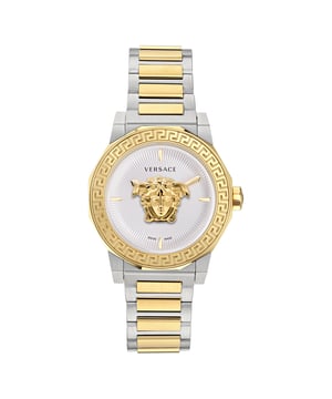 This Versace Medusa Deco Analogue Watch for Women is the perfect timepiece to wear or to gift. It's Multicolour 38 mm Round case combined with the comfortable Multicolour Stainless steel watch band will ensure you enjoy this stunning timepiece without any compromise. Operated by a high quality Quartz movement and water resistant to 5 bars, your watch will keep ticking. This high quality watch is an incredible eye-catching Women watch. This Analogue watch has a has a Swiss Made Movement High quality 19 cm length and 18 mm width Multicolour Stainless steel strap with a Deployment clasp Case diameter: 38 mm,case thickness: 12 mm, case colour: Multicolour and dial colour: White