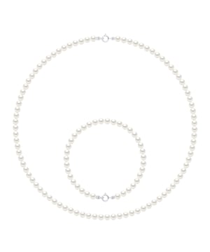 Set Necklace Bracelet is made up of : Necklace of Real Cultured Freshwater Pearls Round 4-5 mm - COLOR NATURAL WHITE - Spring Ring Clasp White Gold 750 - Length 42 cm + Bracelet of Real Cultured Freshwater Pearls Round 4-5 mm - COLOR NATURAL WHITE - Spring Ring Clasp White Gold 750 - Length 18 cm- Delivered with Certificate of Authenticity and International Guarantee -MADE IN FRANCE