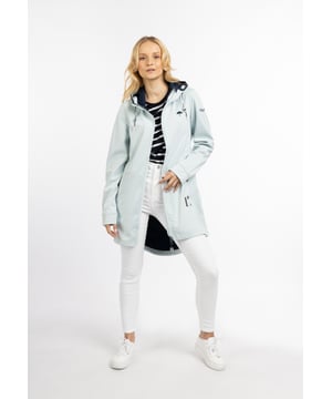 Futter: kein Futter/no lining, Füllung: keine Füllung,  Beschichtung: 100% Thermo-Polyurethan  Ein leichtes, dünnes Jersey-Material auf der Außenseite, volle Funktion in der Innenseite. Dafür sorgt eine Thermo-Polyurethan beschichtete Zwischenschicht, die die Innenseite warm und trocken hält. Ein weiterer Pluspunkt ist die sportliche Longform, die mit einem innen liegenden, elastischen Zugband auf Taille gezogen werden kann. Praktische Elemente wie die Kapuze mit Tunnelzug und Kordel, die Seitentaschen mit Druckknöpfen sowie der 2-Wege-Reißverschluss ergänzen das funktionale Design. Mit dieser Übergangsjacke sind Sie bei allen Aktivitäten an der frischen Luft bestens geschützt.  Funktionsjacke